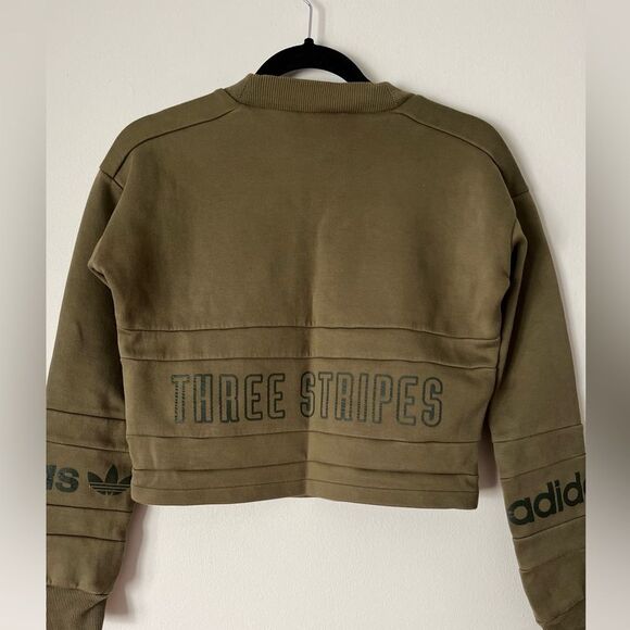 Adidas olive colored long sleeved cropped sweater, logo throughout, unique, S - Picture 7 of 8